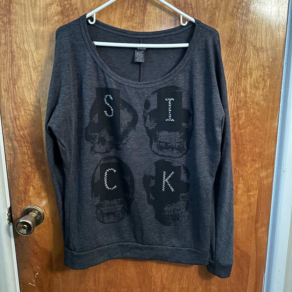 Teenage Runaway Sick Skulls long sleeve top size Large Goth Punk Hot Topic
